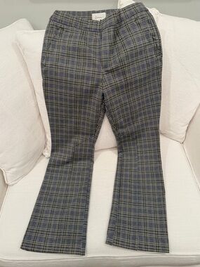 Anthropologie Plaid Boot Cut Pants in Blue and Gray